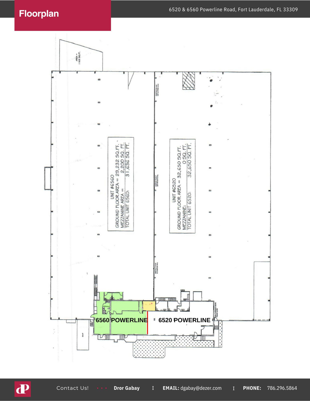 Floorplan of 6520 and 6560 Powerline Road showing unit boundaries and square footage