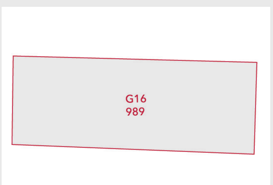 Floorplan of Unit G16, 989 square feet