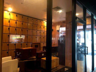 Cigar storage lockers with seating area